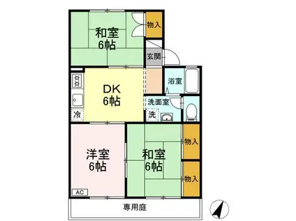 シーサイドハウス A棟(3DK/1階)の間取り写真