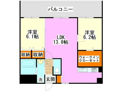 カーサ宮の前II(2LDK/2階)の間取り写真