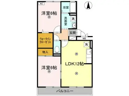 セゾン・ヴェールII(2LDK/2階)の間取り写真