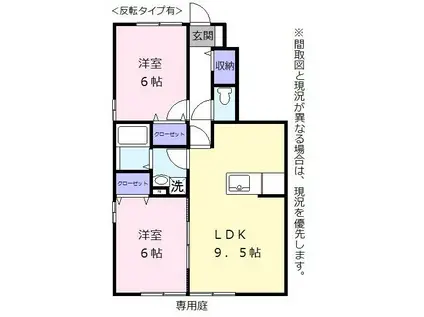 ローズコート梨子ノ木(2LDK/1階)の間取り写真