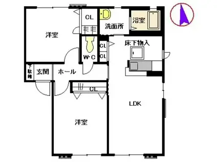 フォーレス中古賀 B棟(2LDK/1階)の間取り写真