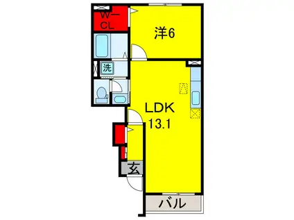 グリーンシー(1LDK/1階)の間取り写真