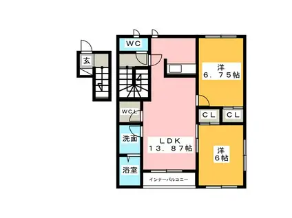 デ・ローザC(2LDK/1階)の間取り写真