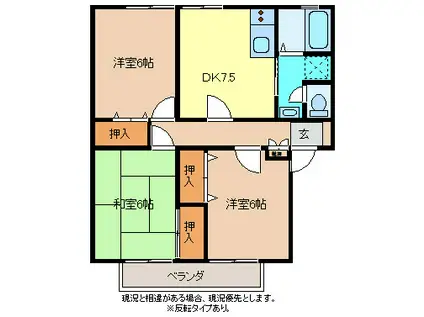 パナタウン南長池A棟(3DK/2階)の間取り写真