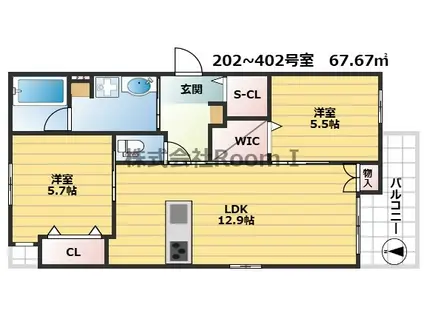 大阪市浪速区難波中3丁目ヘーベルメゾン・旭化成ヘーベルメゾンH(2LDK/2階)の間取り写真