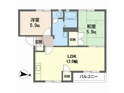 リバーサイドIIA棟(2LDK/2階)の間取り写真