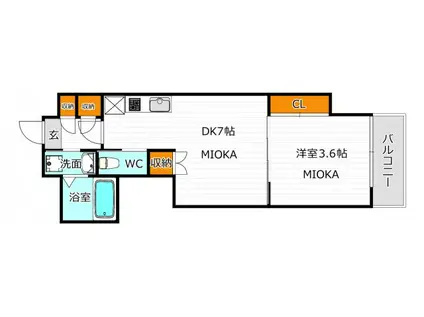 クローバー・ビュー北花田(1DK/14階)の間取り写真