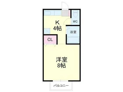 リバーサイドB(1K/2階)の間取り写真