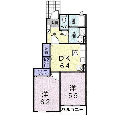 セレーノ A棟(2DK/1階)の間取り写真
