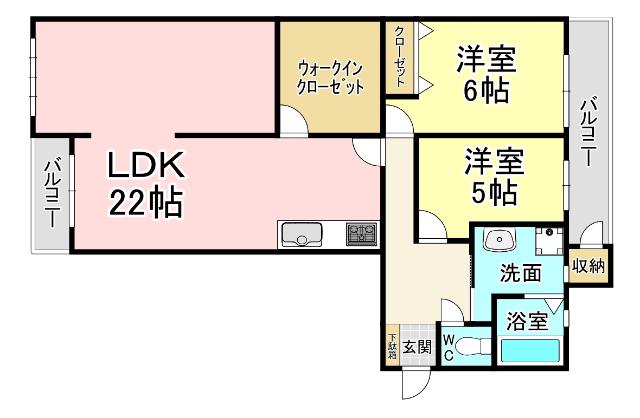 南沼グリーンマンション弐番館(2LDK/2階)の間取り写真