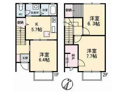 ニューカム21(3K/1階)の間取り写真