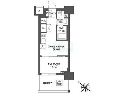 ORSUS AKABANE イースト(1DK/4階)の間取り写真