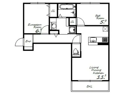 ワン ウェーブ 霞ヶ丘(2LDK/3階)の間取り写真