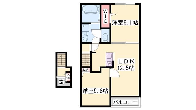 グランドールI(2LDK/2階)の間取り写真