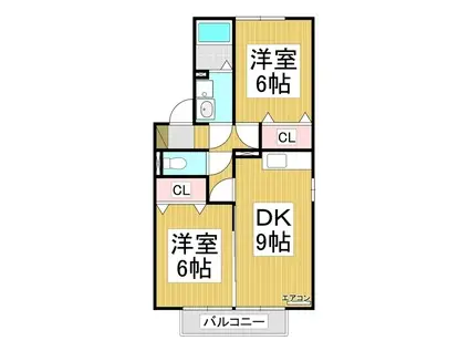 シャルル アモリA棟(2DK/2階)の間取り写真