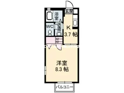 ウィズダム田井B(1K/2階)の間取り写真