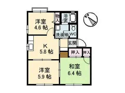 クリスタルハーモニー B棟(3K/1階)の間取り写真
