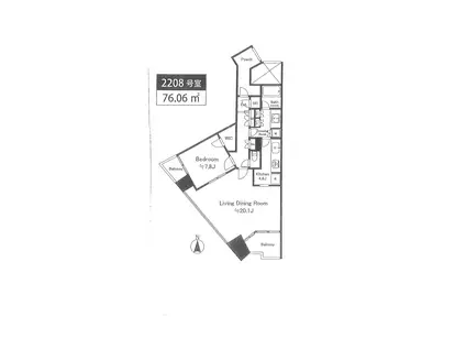 品川Vタワー(1LDK/22階)の間取り写真