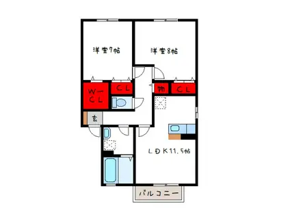 グラン・シャリオ萱振 B棟(2LDK/1階)の間取り写真