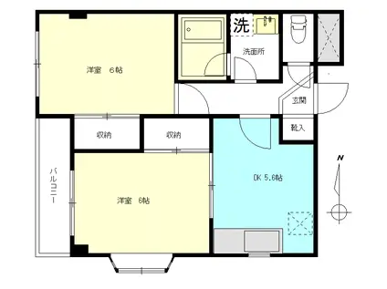 武蔵野コーポ第2(2DK/3階)の間取り写真