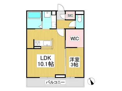 トリシア横町ノース(1LDK/3階)の間取り写真