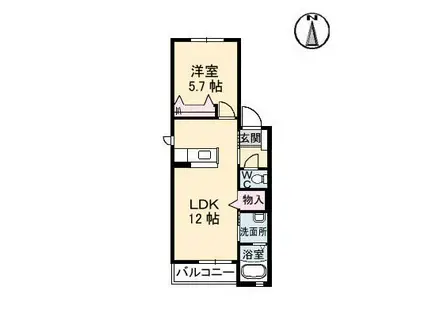 シュエットB棟(1LDK/1階)の間取り写真