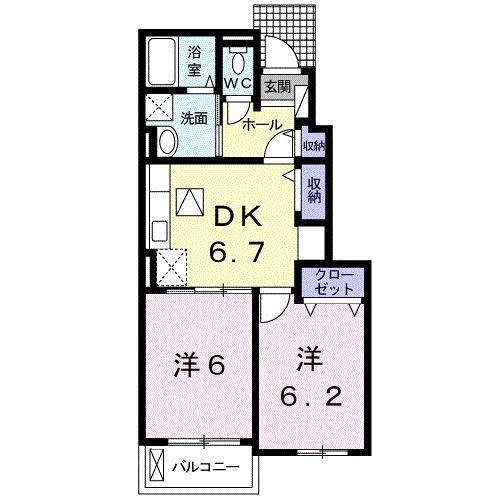 ブランシュ・フルール(2DK/1階)の間取り写真