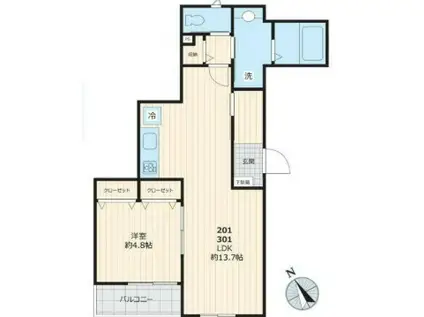 カーサカルダ崎(1LDK/2階)の間取り写真