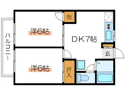 サンライズパレスII(2DK/1階)の間取り写真
