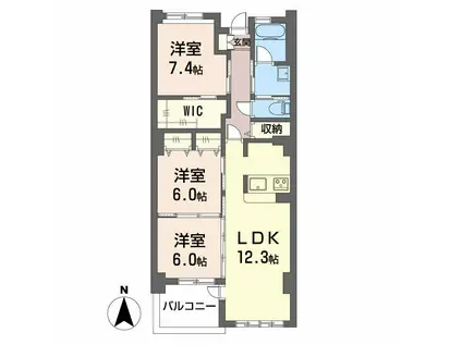 アンソレイエ覚王山(3LDK/12階)の間取り写真