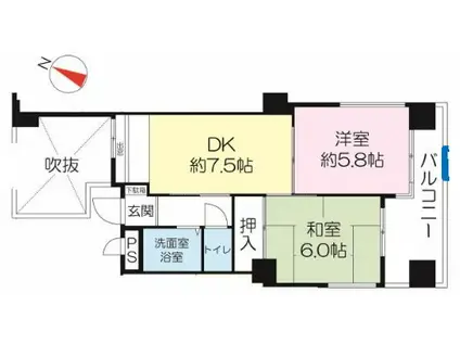 ラ・セーヌ六甲(2DK/2階)の間取り写真