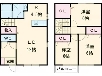 エルメゾン足崎D(3LDK/2階)の間取り写真