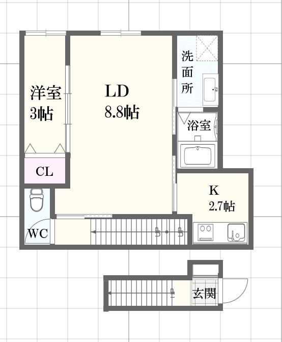 ボヌール妻鹿駅前(1LDK/2階)の間取り写真