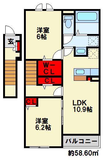 ニューライズ苅田 I(2LDK/2階)の間取り写真