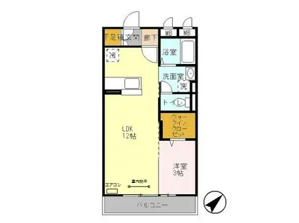 シーガル(1LDK/3階)の間取り写真