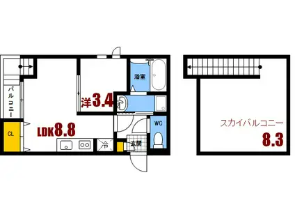 GRANDTIC ORANGEII(1LDK/2階)の間取り写真