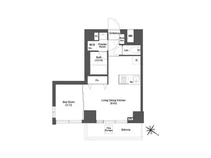 ディームス目黒行人坂(1LDK/3階)の間取り写真