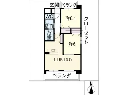 アリュールK(2LDK/3階)の間取り写真