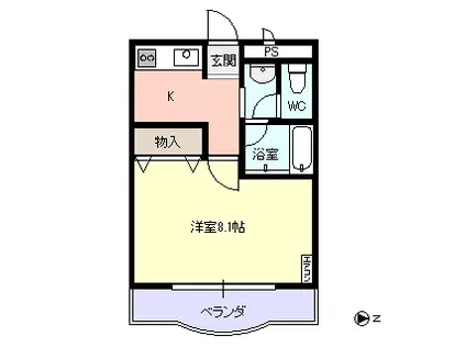 カッサベーラJ(1K/2階)の間取り写真