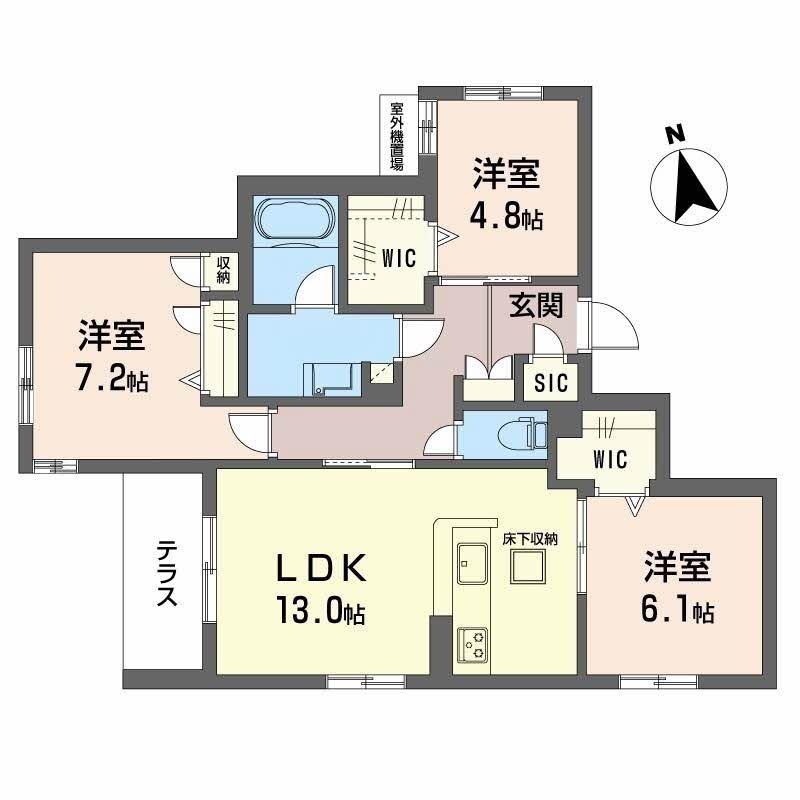 シャーメゾン伽羅橋(3LDK/1階)の間取り写真