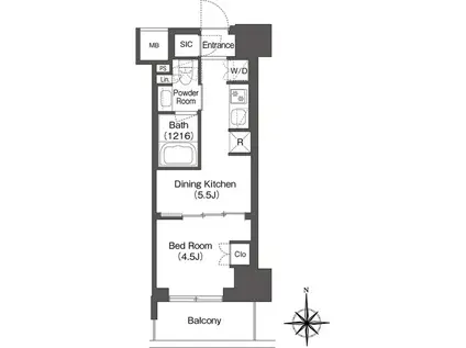 コンフォリア東新宿(1DK/11階)の間取り写真