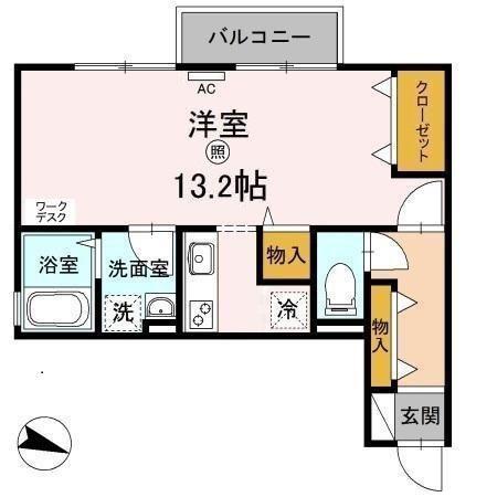 ボナールヴィラII(ワンルーム/2階)の間取り写真