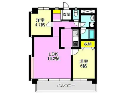 メゾン・ドゥ・フォレ(2LDK/6階)の間取り写真