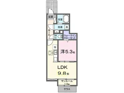 スタービレNAKAO(1LDK/1階)の間取り写真