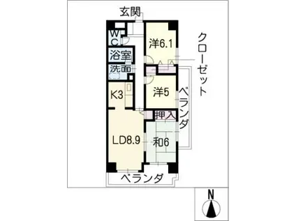 グランベール志賀本通(3LDK/4階)の間取り写真
