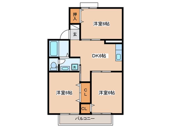 グレープ・シュライン I(3DK/2階)の間取り写真