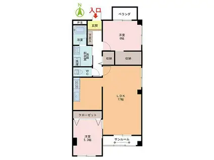 パークハイツ成和(2LDK/1階)の間取り写真