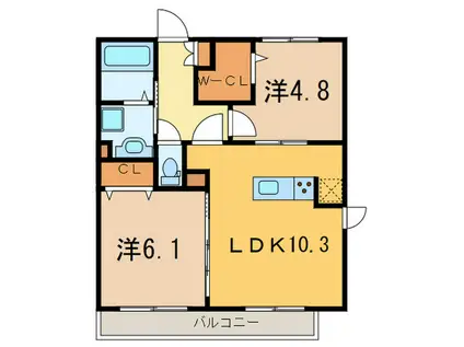 グランシャリオ武蔵小杉(2LDK/2階)の間取り写真