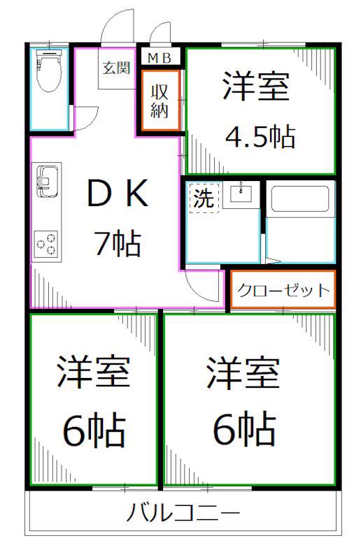 K2ハイム(3DK/2階)の間取り写真