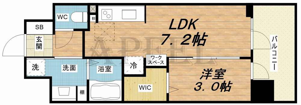 アーバネックス新町(1DK/3階)の間取り写真